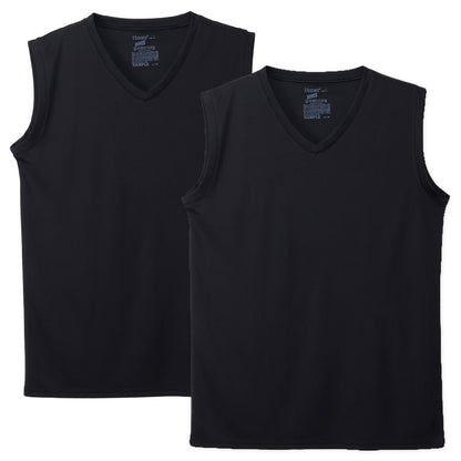 メンズ スリーブレスTシャツ 2枚組 メッシュ インナー ノースリーブ 吸汗速乾 抗菌防臭 タンクトップ 肌着 袖なし クルーネック 通気性 ドライ スポーツ トレーニング 3L～5L ランニング ジム 部屋干し 大寸 HANES