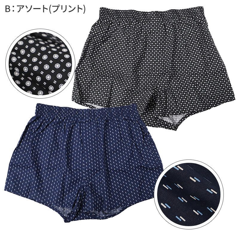 メンズ トランクス 2枚組 綿100 綿 コットン 布帛 前開き 大きいサイズ M L LL 3L 4L 先染め プリント アソート ゆったり インナー 下着 肌着 パンツ 男性 紳士 快適 履き心地 肌ざわり デイリー 普段使い 洗い替え まとめ買い 柄 おしゃれ 通気性