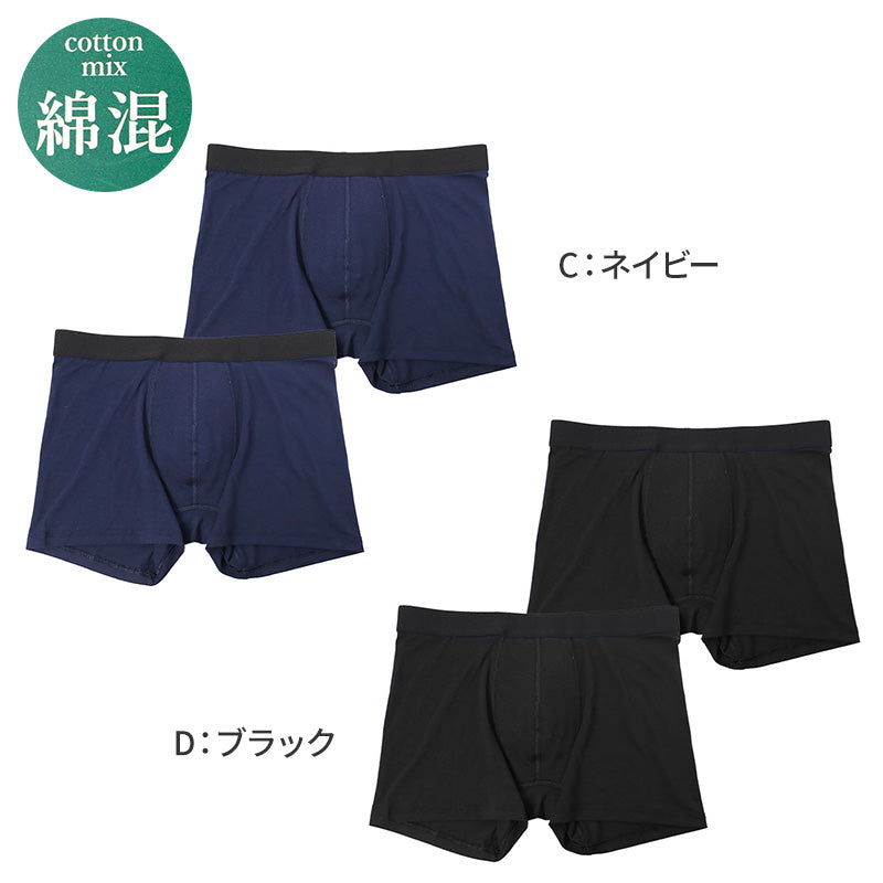 メンズ ボクサーパンツ ちょいもれ用 吸水 消臭加工 前開き M L LL 綿混 ストレッチ インナー 下着 肌着 パンツ 男性 紳士 失禁パンツ 尿漏れ対策 軽失禁 ネイビー ブラック 黒 快適 履き心地 普段使い デイリー 目立ちにくい 安心 伸縮 さらっと