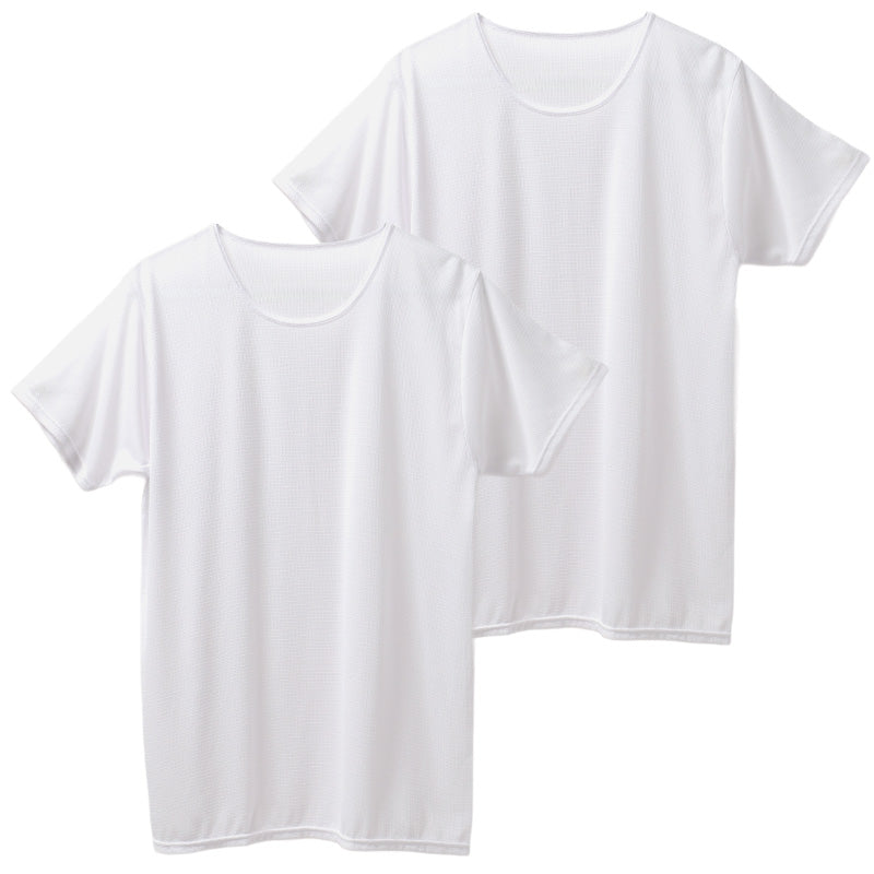 メンズ インナー 2枚組 半袖丸首 シャツ 綿混 制菌加工 メッシュ クルーネック M L LL 肌着 下着 Tシャツ 男性 紳士 ニオイ対策 通気性 白 黒 ホワイト ブラック 快適 肌ざわり デイリー 普段使い 洗い替え まとめ買い 春夏 ベタつきにくい 汗対策