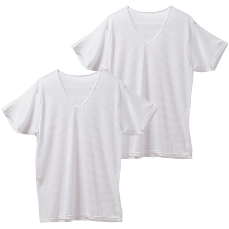 メンズ インナー 2枚組 半袖V首 シャツ 綿混 制菌加工 メッシュ Vネック M L LL 肌着 下着 Tシャツ 男性 紳士 ニオイ対策 通気性 白 黒 ホワイト ブラック 快適 肌ざわり デイリー 普段使い 洗い替え まとめ買い 春夏 ベタつきにくい 汗対策