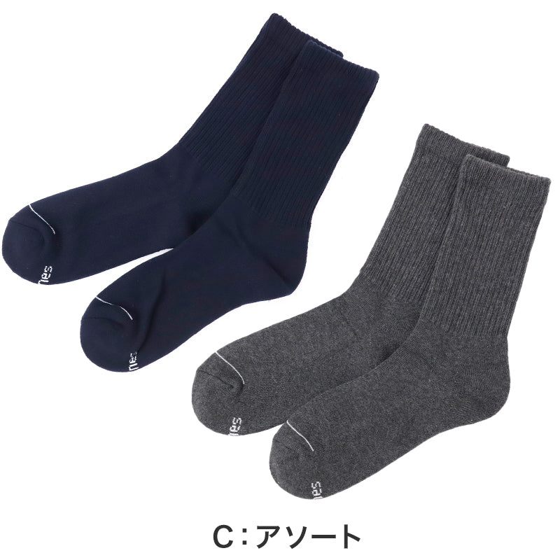 靴下 メンズ クルーソックス 2足組 Hanes ヘインズ ソックス 綿 クルー丈 ハーフパイル リブソックス スポーツ カジュアル 23-25cm・25-27cm 通勤 通学 シンプル おしゃれ 男性用