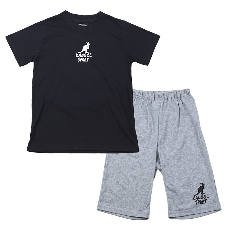 キッズ パジャマ 半袖 半ズボン 男の子 カンゴール 130 140 150 160 cm 子供 春 夏 ルームウェア 部屋着 上下セット セットアップ ジュニア 子供服 黒 ブラック 白 ホワイト (在庫限り)