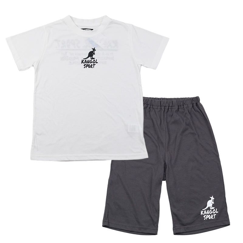 キッズ パジャマ 半袖 半ズボン 男の子 カンゴール 130 140 150 160 cm 子供 春 夏 ルームウェア 部屋着 上下セット セットアップ ジュニア 子供服 黒 ブラック 白 ホワイト (在庫限り)