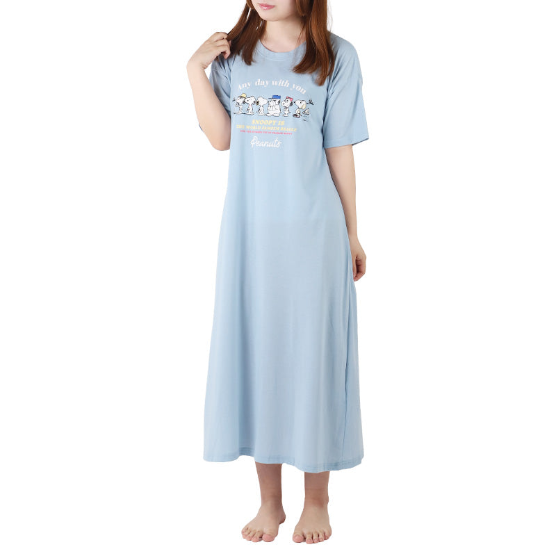 スヌーピー ルームワンピ　ワンピース 半袖 パジャマ 夏 大人 薄手 涼しい レディース M L LL snoopy ピーナッツ peanuts 薄手 部屋着 服 ルームウェア ホームウェア 快眠パジャマ 春 夏 ゆったり 可愛い おしゃれ 肌触りが良い 母の日 プレゼント ギフト (在庫限り)