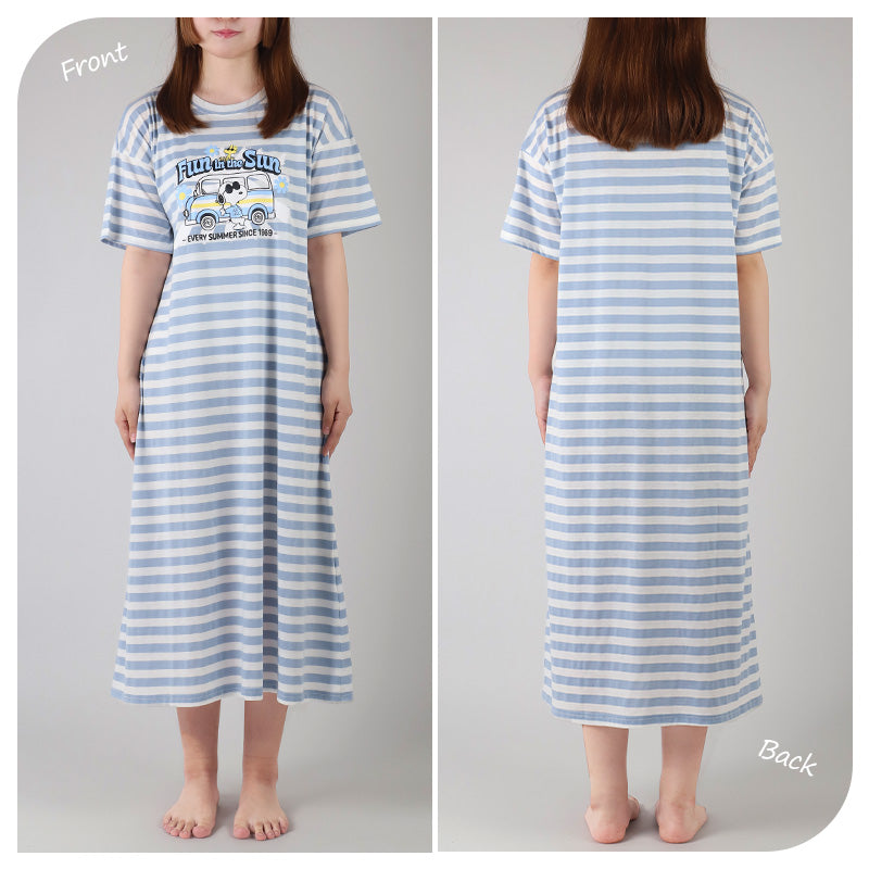 スヌーピー ルームワンピ　ワンピース 半袖 パジャマ 夏 大人 薄手 涼しい レディース M L LL snoopy ピーナッツ peanuts 薄手 部屋着 服 ルームウェア ホームウェア 快眠パジャマ 春 夏 ゆったり 可愛い おしゃれ 肌触りが良い 母の日 プレゼント ギフト