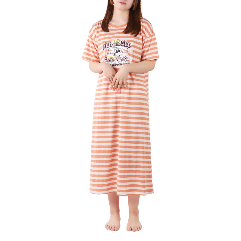 スヌーピー ルームワンピ　ワンピース 半袖 パジャマ 夏 大人 薄手 涼しい レディース M L LL snoopy ピーナッツ peanuts 薄手 部屋着 服 ルームウェア ホームウェア 快眠パジャマ 春 夏 ゆったり 可愛い おしゃれ 肌触りが良い 母の日 プレゼント ギフト