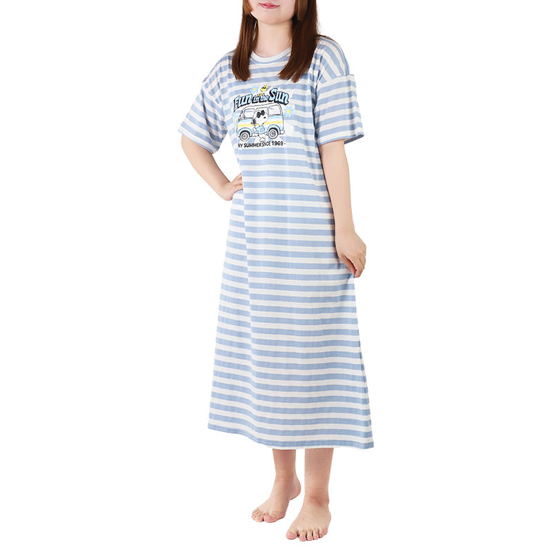 スヌーピー ルームワンピ　ワンピース 半袖 パジャマ 夏 大人 薄手 涼しい レディース M L LL snoopy ピーナッツ peanuts 薄手 部屋着 服 ルームウェア ホームウェア 快眠パジャマ 春 夏 ゆったり 可愛い おしゃれ 肌触りが良い 母の日 プレゼント ギフト