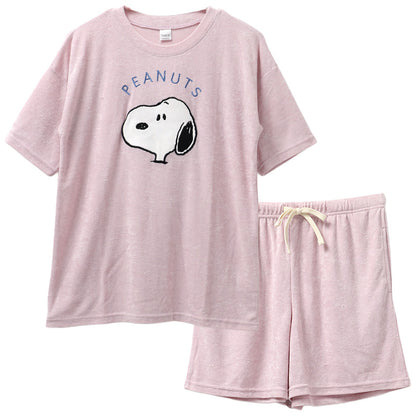 スヌーピー 夏 パジャマ レディース 半袖 ショートパンツ 大人 パイル生地 M L LL snoopy ピーナッツ peanuts 短パン 部屋着 服 ルームウェア ホームウェア セットアップ 春 かわいい 可愛い おしゃれ 母の日 プレゼント ギフト