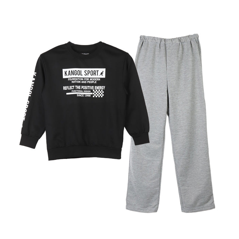 トレーナー ミニ裏毛 ボーイズ キッズ ジュニア スウェット 上下セット 130 140 150 160 カンゴール kangol 通学 スポーツ 男の子 セットアップ カジュアル 黒 ブラック グレー 右後ろポケット ウエストゴム交換口