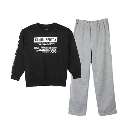 トレーナー ミニ裏毛 ボーイズ キッズ ジュニア スウェット 上下セット 130 140 150 160 カンゴール kangol 通学 スポーツ 男の子 セットアップ カジュアル 黒 ブラック グレー 右後ろポケット ウエストゴム交換口