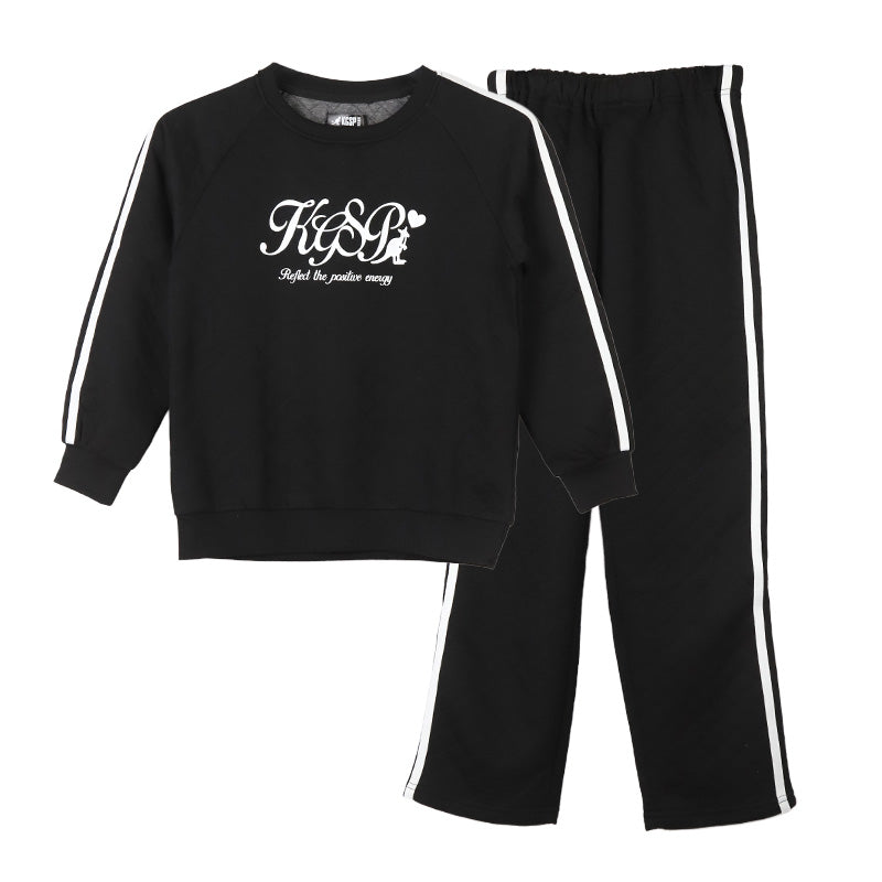 キルト パジャマ ガールズ キッズ ジュニア スウェット 上下セット 女の子 130 140 150 160 カンゴール kangol あったか 通学 スポーツ 女の子 セットアップ カジュアル 黒 ブラック グレー 部屋着 スポーティ