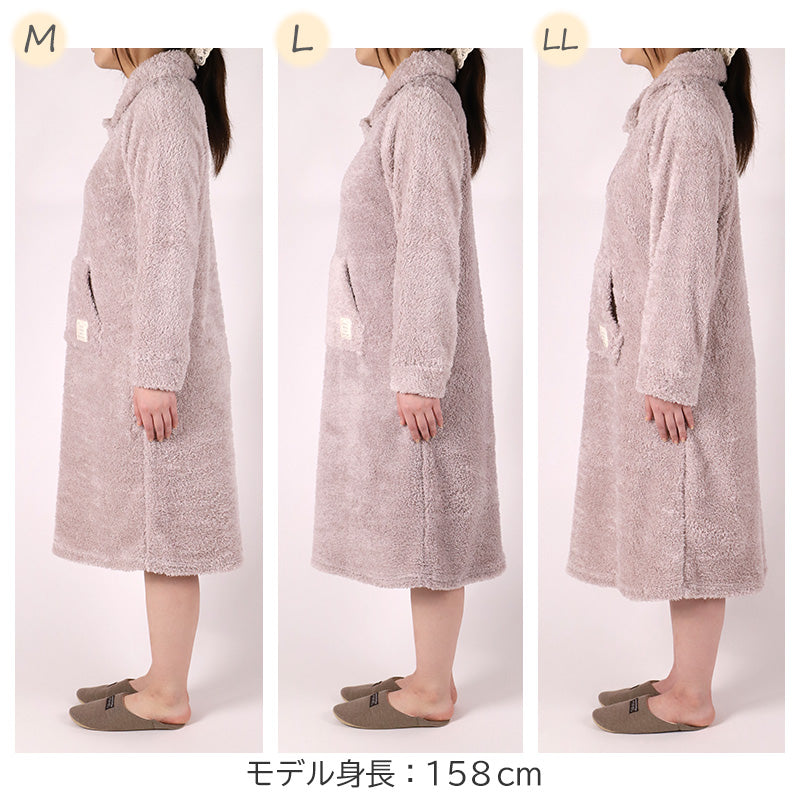 ボア ワンピース レディース あったか パジャマ もこもこ かわいい あったかい ルームウェア レディース 冬 部屋着 M L LL 冬用 マフポケット 長袖 可愛い おしゃれ ふわふわ ナイトウェア パジャマ 冬 冬服 防寒 ヘチマ襟 ルームワンピース 大人 シンプル ボーダー