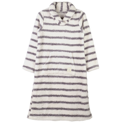 ボア ワンピース レディース あったか パジャマ もこもこ かわいい あったかい ルームウェア レディース 冬 部屋着 M L LL 冬用 マフポケット 長袖 可愛い おしゃれ ふわふわ ナイトウェア パジャマ 冬 冬服 防寒 ヘチマ襟 ルームワンピース 大人 シンプル ボーダー