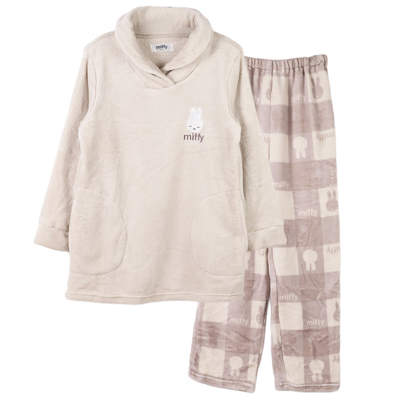 ミッフィー レディース パジャマ セットアップ 上下セット M L LL ふわもこ miffy 部屋着 ルームウェア ふわふわ もこもこ 暖かい 防寒 あったか かわいい キャラクター 大人女子 おしゃれ トップス ボトムス 母の日 プレゼント ギフト