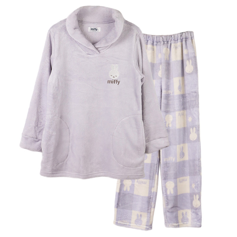 ミッフィー レディース パジャマ セットアップ 上下セット M L LL ふわもこ miffy 部屋着 ルームウェア ふわふわ もこもこ 暖かい 防寒 あったか かわいい キャラクター 大人女子 おしゃれ トップス ボトムス 母の日 プレゼント ギフト