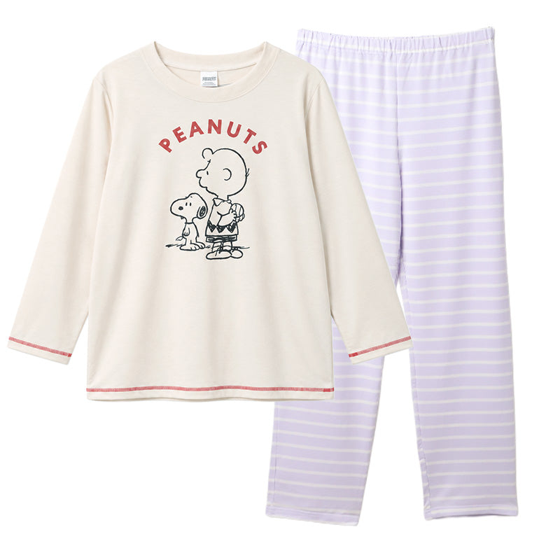スヌーピー パジャマ レディース 部屋着 ルームウェア 上下セット ミニ裏毛 M L LL snoopy ピーナッツ peanuts セットアップ 冷え対策 秋冬 春 快適 軽量 柔らかい 可愛い ボーダー ロングTシャツ 長袖 伸縮性 母の日 プレゼント ギフト