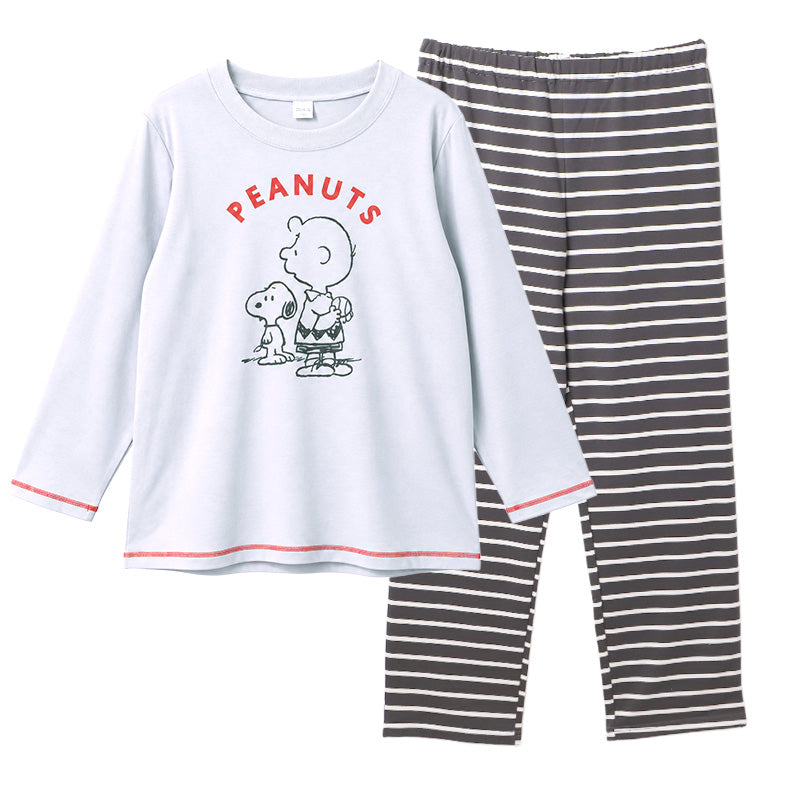 スヌーピー パジャマ レディース 部屋着 ルームウェア 上下セット ミニ裏毛 M L LL snoopy ピーナッツ peanuts セットアップ 冷え対策 秋冬 春 快適 軽量 柔らかい 可愛い ボーダー ロングTシャツ 長袖 伸縮性 母の日 プレゼント ギフト