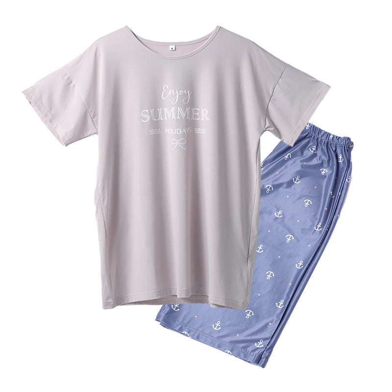 レディース ルームウェア 冷感 PCM 上下セット 半袖Tシャツ 半パンツ M L LL パジャマ 部屋着 夏 涼しい 接触冷感風 軽い 通気性 ストレッチ 動きやすい ひんやり 快適 セットアップ マリン柄 ヨット柄 夏用パジャマ おうち時間 ナイトウェア