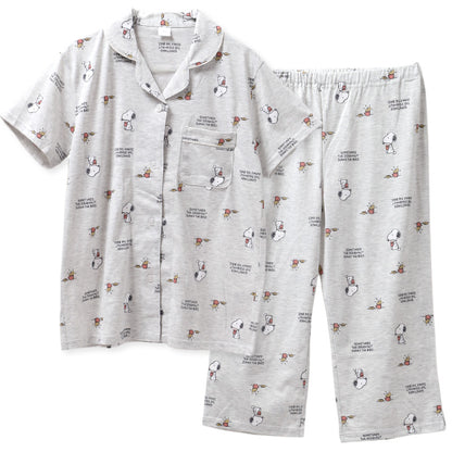パジャマ レディース 半袖 7分丈パンツ 上下セット SNOOPY スヌーピー M L LL ルームウェア 綿混 天竺 やわらか Tシャツ素材 夏 春夏 部屋着 ナイトウェア 婦人 大人 キャラクター おしゃれ かわいい リラックス 寝巻き プレゼント ギフト 母の日