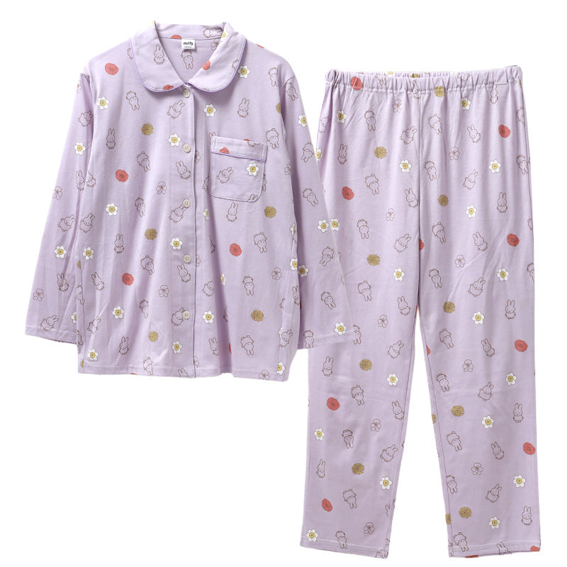 パジャマ レディース 長袖 長ズボン 上下セット miffy ミッフィー M L LL 綿混 天竺 Tシャツ素材 やわらか 春 秋 冬 部屋着 ルームウェア ナイトウェア 婦人 大人 キャラクター かわいい おしゃれ 寝巻き パジャマセット リラックスウェア ギフト