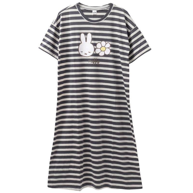 miffy ミッフィー レディース パジャマ ワンピース 半袖ワンピース 天竺 M L LL ルームウェア 部屋着 婦人 キャラクター ナイトウェア 寝巻き 春 夏 やわらか 綿混 かわいい ゆったり 快適 さらっと 軽い おしゃれ おうち時間 リラックスウェア