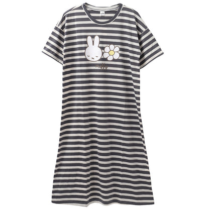 miffy ミッフィー レディース パジャマ ワンピース 半袖ワンピース 天竺 M L LL ルームウェア 部屋着 婦人 キャラクター ナイトウェア 寝巻き 春 夏 やわらか 綿混 かわいい ゆったり 快適 さらっと 軽い おしゃれ おうち時間 リラックスウェア