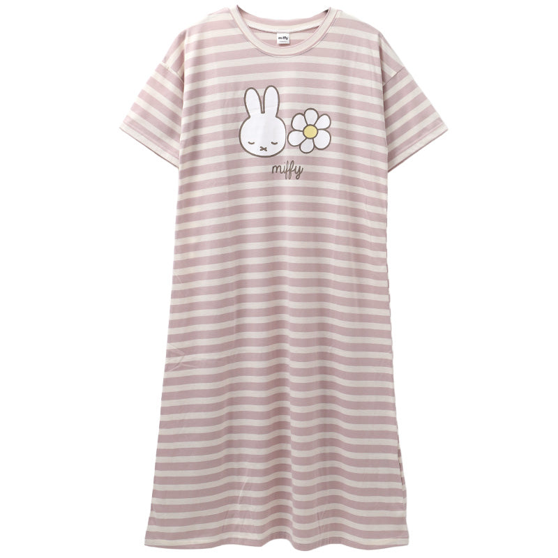 miffy ミッフィー レディース パジャマ ワンピース 半袖ワンピース 天竺 M L LL ルームウェア 部屋着 婦人 キャラクター ナイトウェア 寝巻き 春 夏 やわらか 綿混 かわいい ゆったり 快適 さらっと 軽い おしゃれ おうち時間 リラックスウェア