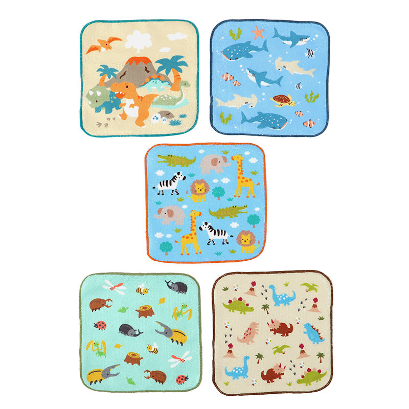 ハンドタオル ハンカチ 5枚組 柄違い キッズ 子供 保育園 幼稚園 小学生 小学校 約16×16cm プチハンドタオル ウォッシュタオル おしぼりタオル 3P 子供用タオル 入園 ネームタグ まとめ買い セット