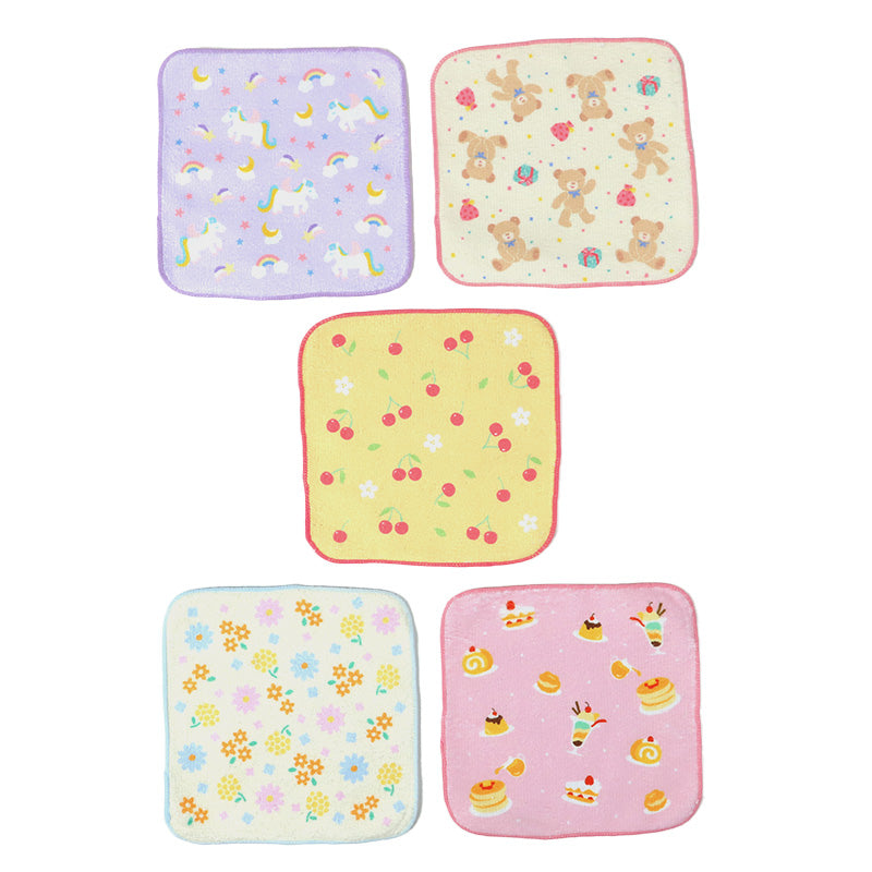 ハンドタオル ハンカチ 5枚組 柄違い キッズ 子供 保育園 幼稚園 小学生 小学校 約16×16cm プチハンドタオル ウォッシュタオル おしぼりタオル 3P 子供用タオル 入園 ネームタグ まとめ買い セット