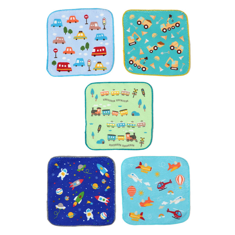 ハンドタオル ハンカチ 5枚組 柄違い キッズ 子供 保育園 幼稚園 小学生 小学校 約16×16cm プチハンドタオル ウォッシュタオル おしぼりタオル 3P 子供用タオル 入園 ネームタグ まとめ買い セット