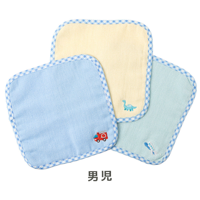 ハンドタオル ハンカチ 3枚組 柄違い 刺繍 キッズ 子供 保育園 幼稚園 小学生 小学校 約16×16cm プチハンドタオル ウォッシュタオル おしぼりタオル 3P 子供用タオル 入園 ネームタグ まとめ買い セット