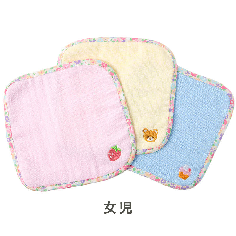 ハンドタオル ハンカチ 3枚組 柄違い 刺繍 キッズ 子供 保育園 幼稚園 小学生 小学校 約16×16cm プチハンドタオル ウォッシュタオル おしぼりタオル 3P 子供用タオル 入園 ネームタグ まとめ買い セット