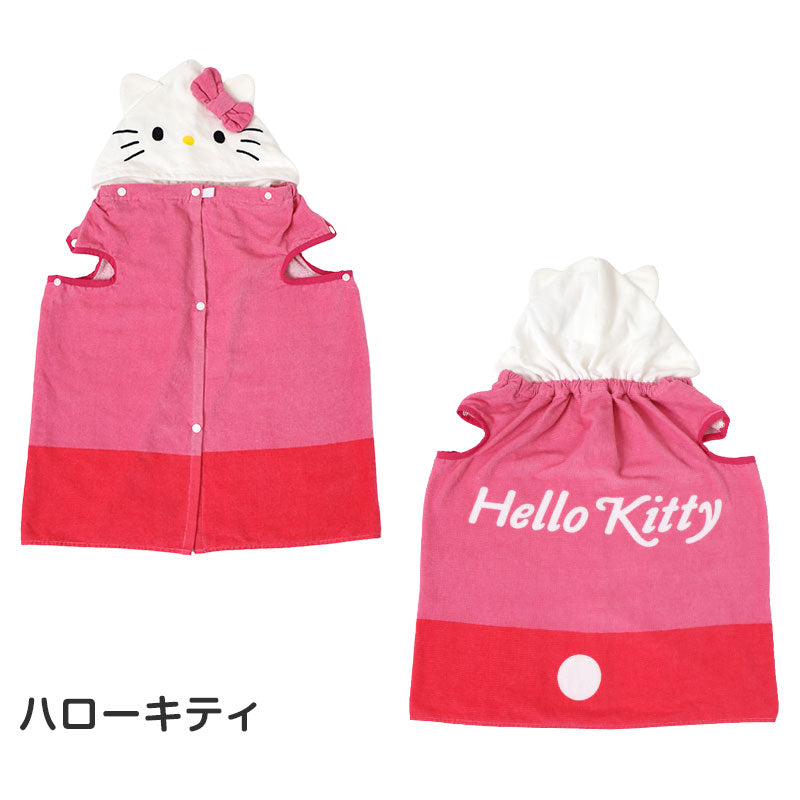 綿100% フード付きラップタオル 巻きタオル キッズ プールタオル 子供 女の子 約60×115cm サンリオ キャラクター 2way バスタオル お着替えタオル 水泳 スイミング 海水浴 水遊び 湯上り お風呂 名前タグ付き 保育園 幼稚園 小学生 学校
