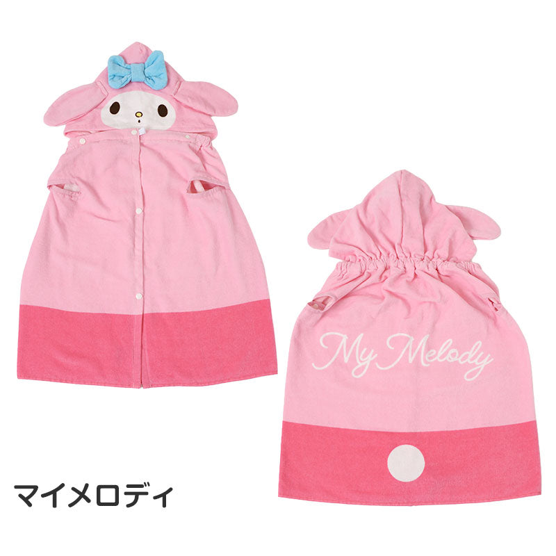 綿100% フード付きラップタオル 巻きタオル キッズ プールタオル 子供 女の子 約60×115cm サンリオ キャラクター 2way バスタオル お着替えタオル 水泳 スイミング 海水浴 水遊び 湯上り お風呂 名前タグ付き 保育園 幼稚園 小学生 学校