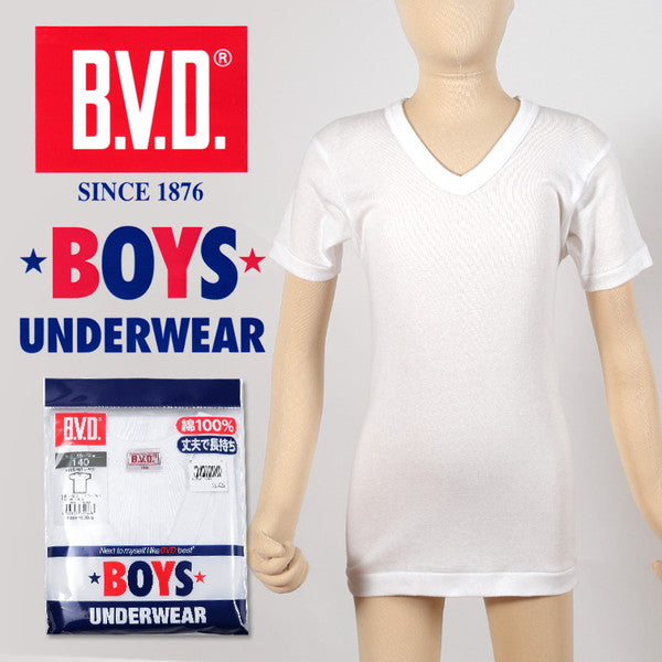 BVD 子ども 男の子 半袖Vネック シャツ 綿100％ 130～160cm (ボーイズ インナー V首 下着 男子 男児 キッズ 白 ホワイト コットン 130 140 150 160) (在庫限り)