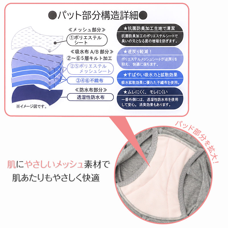 吸水ショーツ 軽失禁ショーツ レディース 5cc 尿もれパンツ 尿漏れ ちょい漏れ 吸水パンツ M L LL 3L 軽失禁 尿漏れ 尿モレ 失禁ショーツ レディース ショーツ 下着 インナー ちょい漏れ 6層構造 綿混 抗菌防臭 防臭 抗菌 ムレにくい