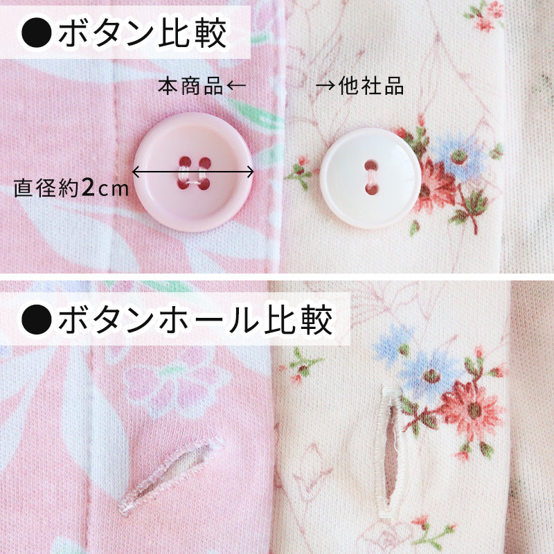 婦人 大きめボタンパジャマ 上下セット S～LL 綿混 介護 パジャマ ねまき 寝間着 大きいサイズ ピンク色 桃色 紫色 花柄 フラワー  (送料無料) (取寄せ)