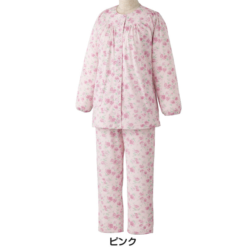 婦人 ワンタッチパジャマ 上下セット S～LL (レディース 綿混 ワンタッチテープ マジックテープ式) (取寄せ)