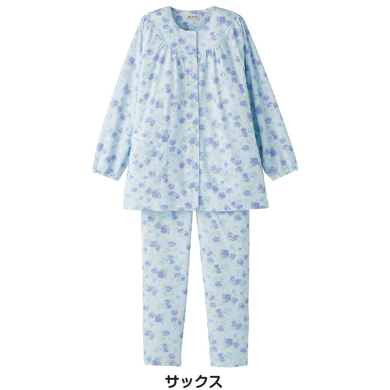 婦人 ワンタッチパジャマ 上下セット S～LL (レディース 綿混 ワンタッチテープ マジックテープ式) (取寄せ)