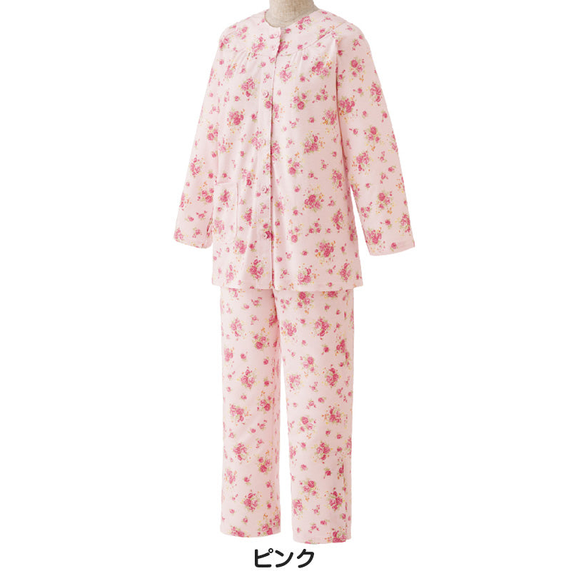 婦人 ワンタッチテープ＋腰開きパジャマ 上下セット M～LL (レディース 綿混 ワンタッチテープ マジックテープ式 おむつ交換 介護)（送料無料） (取寄せ)