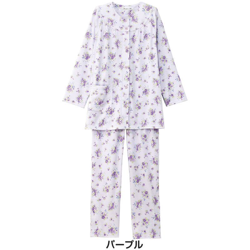 婦人 ワンタッチテープ＋腰開きパジャマ 上下セット M～LL (レディース 綿混 ワンタッチテープ マジックテープ式 おむつ交換 介護)（送料無料） (取寄せ)