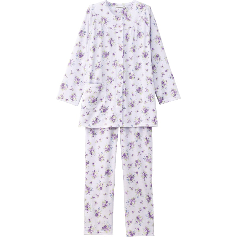 婦人 ワンタッチテープ＋腰開きパジャマ 上下セット M～LL (レディース 綿混 ワンタッチテープ マジックテープ式 おむつ交換 介護)（送料無料） (取寄せ)