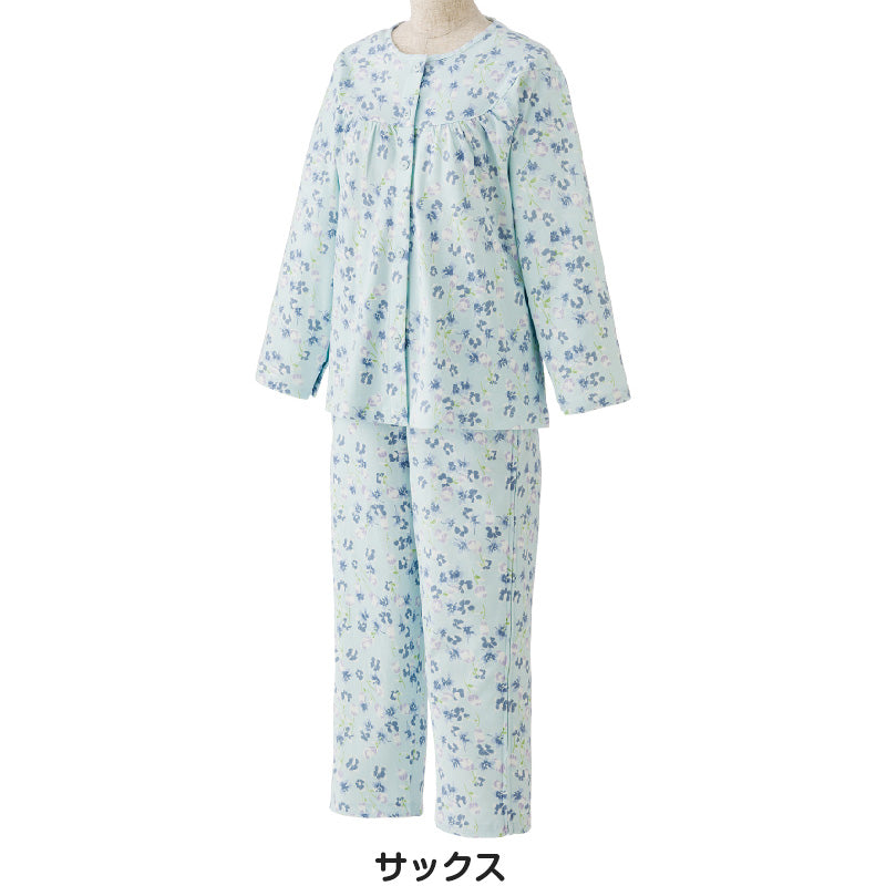 婦人 フルオープンパジャマ 上下セット S～LL (レディース 綿100% ワンタッチテープ マジックテープ式 おむつ交換 介護) (送料無料) (取寄せ)