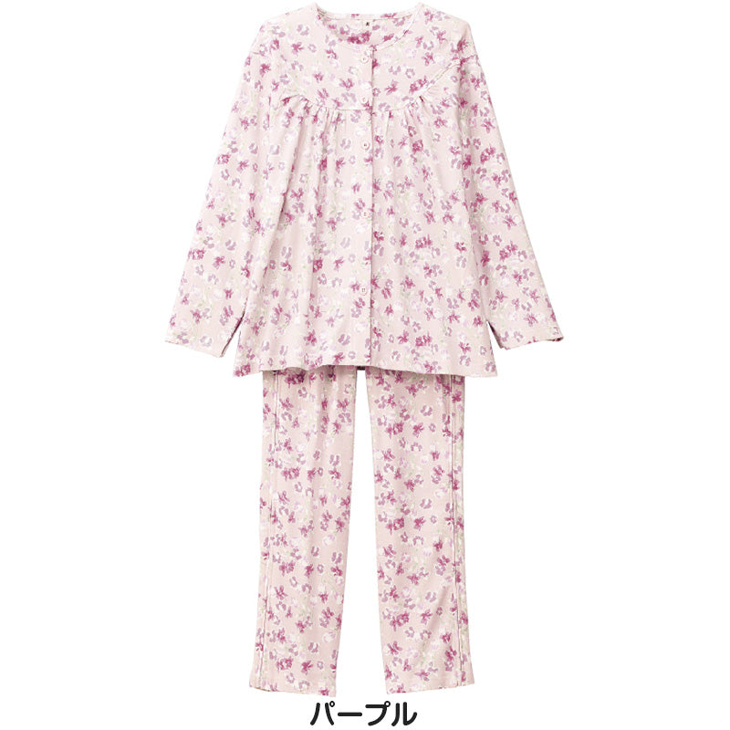 婦人 フルオープンパジャマ 上下セット S～LL (レディース 綿100% ワンタッチテープ マジックテープ式 おむつ交換 介護) (送料無料) (取寄せ)