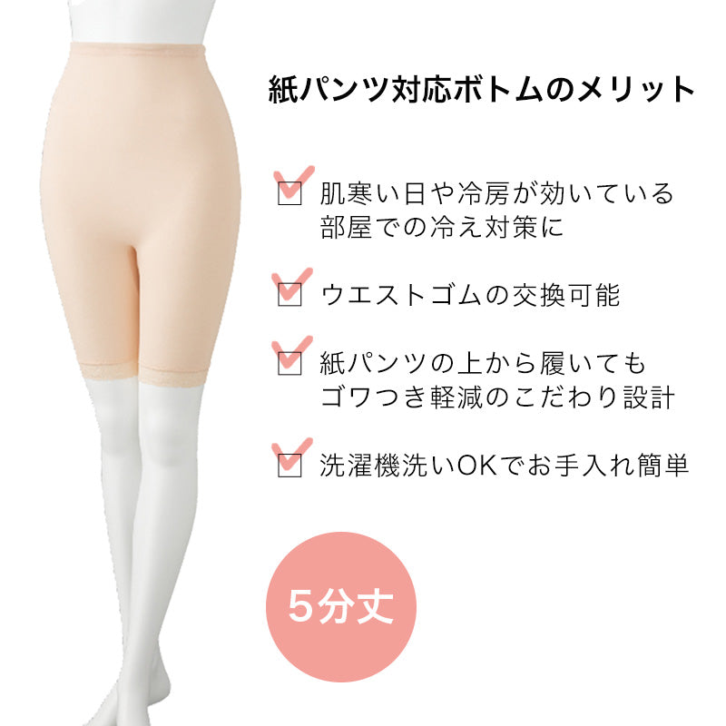 Suteteko 婦人 紙パンツ対応 5分長ボトム M～LL (レディース 肌着 綿100% 日本製) (取寄せ)