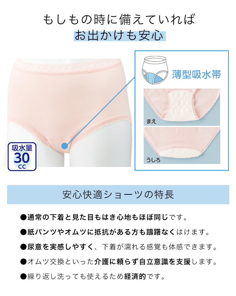 Suteteko 婦人 30cc対応 安心快適ショーツ M～3L (中失禁 軽失禁 尿漏れ レディース パンティー 失禁パンツ 失禁ショーツ 吸水) (取寄せ)