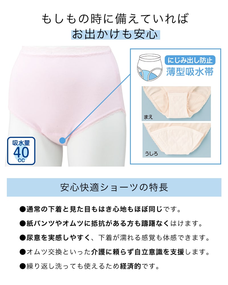 Suteteko 婦人 40cc対応 安心快適ショーツ 2枚組 S～LL (中失禁 尿漏れ レディース パンティー 失禁パンツ 失禁ショーツ 吸水) (取寄せ)