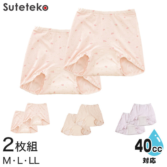 Suteteko 婦人 40cc対応 安心快適ズロース 2枚組 M～LL (中失禁 尿漏れ レディース パンティー 失禁パンツ 失禁ショーツ 吸水) (取寄せ)