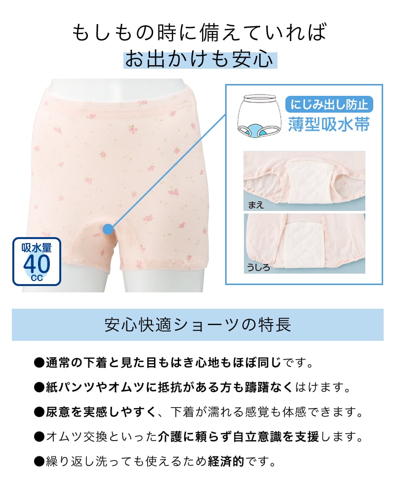 Suteteko 婦人 40cc対応 安心快適ズロース 2枚組 M～LL (中失禁 尿漏れ レディース パンティー 失禁パンツ 失禁ショーツ 吸水) (取寄せ)